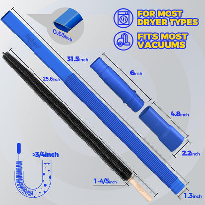 Holikme 2 Pieces Dryer Vent Cleaner Kit, Dryer Lint Vacuum Attachment and Flexible Dryer Lint Brush, Dryer Vent Vacuum Hose Attachment,Blue