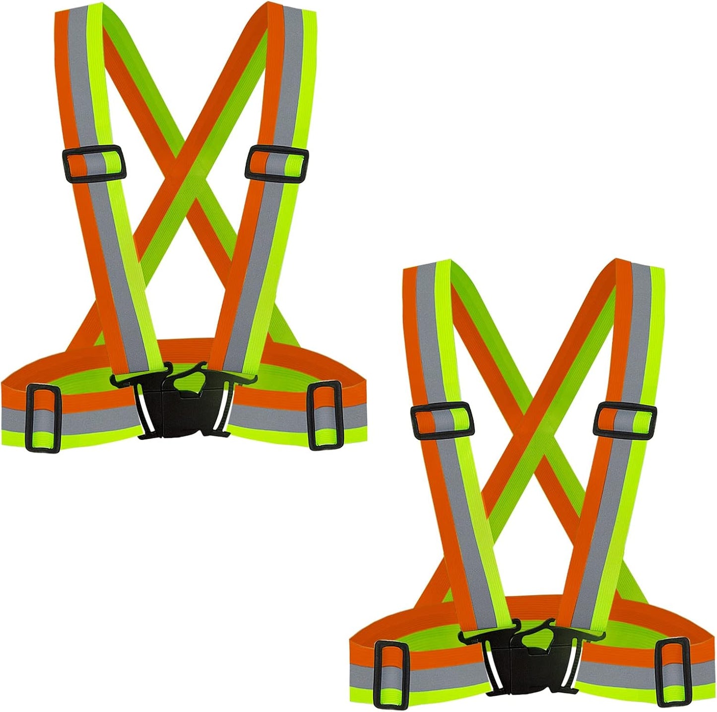DUSKCOVE 2 Pack Hi Vis Safety Vests - Adjustable Bright Neon Color High Visibility Reflective Safety Straps Gear for Traffic Control, Running, Cycling