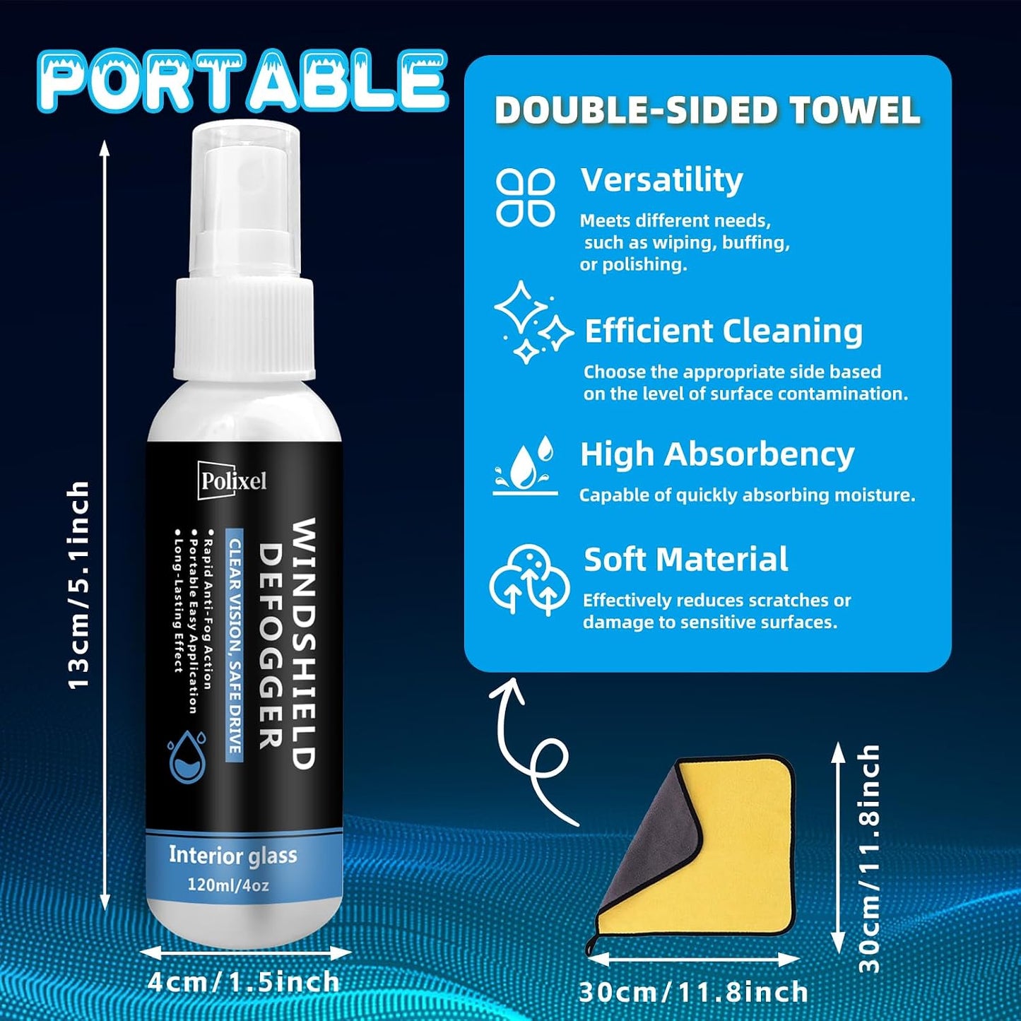 Anti Fog Spray for Car Windshield Inside & Windows - Long Lasting Window Defogger for Mirrors, Glasses, Bathroom Glass & Plexiglass Instant Fog Prevention & Protection - 120ML/4OZ