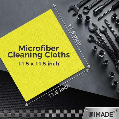 UNIMADE Microfiber Cleaning Cloth, 100 Pack Microfiber Towels for Cars Commercial Grade Work Rags Bulk Detailing Cloth for Automotive Bar Mechanic Restaurant Garage Housekeeping, 11.5"x 11.5", Grey