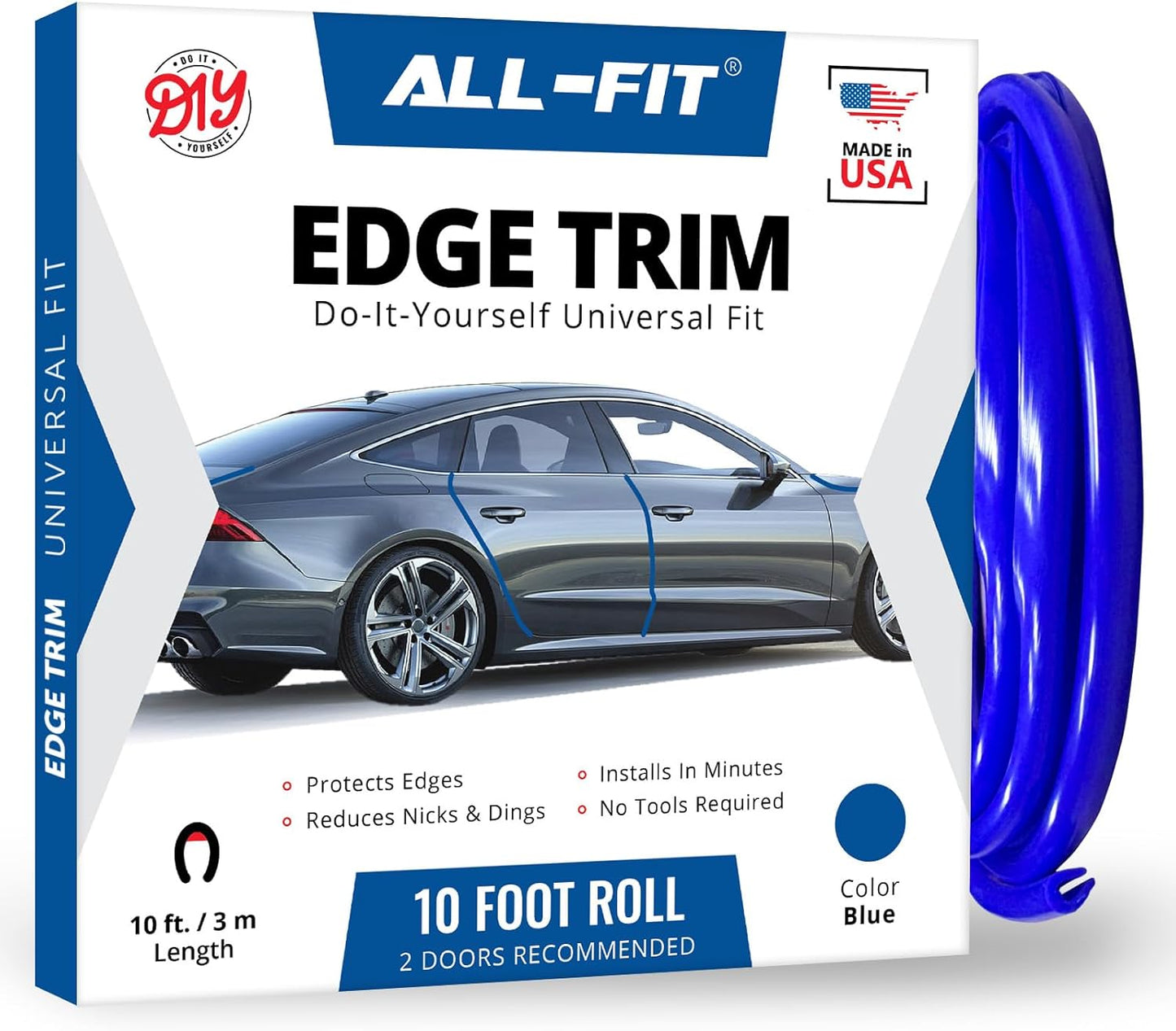 All-Fit Automotive Car Door Edge Protector – Universal DIY Edge Trim to Prevent Scratches & Dings – Flexible Adhesive Molding Trim for Cars, Trucks & SUVs (10 Ft - Black)