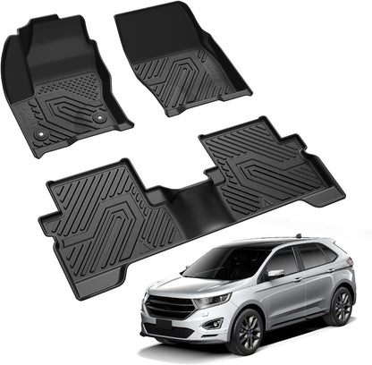LASFIT Floor Mats for Ford F-150 2021-2026 | F150 Lightning 2022-2025 SuperCrew (Rear w/Fold Flat Storage) Carpet Floor All Weather Car Liners TPE Truck Mats - 1st and 2nd Row, 3pcs Black
