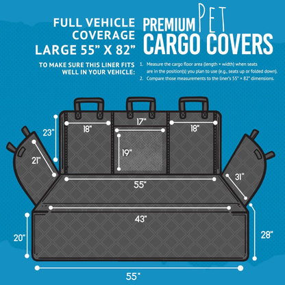 Bulldogology SUV Cargo Liner for Dogs 55"x82" Heavy Duty Pet Trunk Cargo Cover Area - Trunk Cover Car Protector for Dogs Waterproof Nonslip Mat - Dog Cargo Liner SUVs Vans Cars (Large, Black)