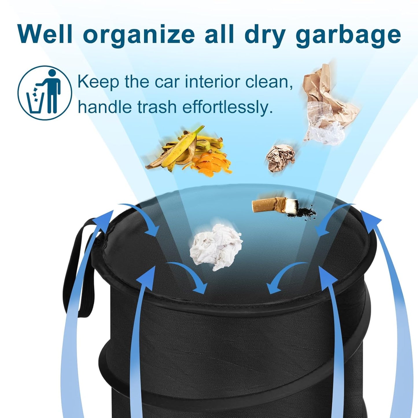 Car Trash Can, 2 Packs Mini Collapsible Pop-up Car Garbage Can, Waterproof Hanging Car Trash Bag with Velcro, Car Trash Bin, Black