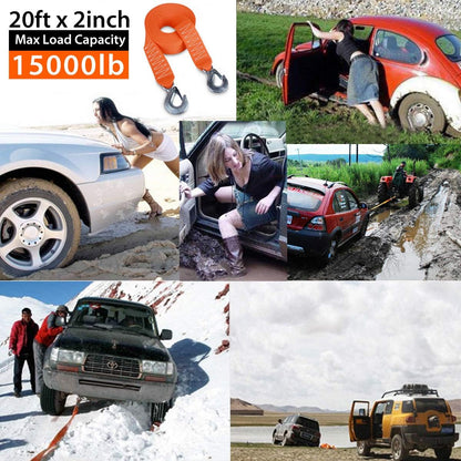 Tow Strap with Hooks 2in X20Ft Recovery Strap 10,000LB Break Strengthened Towing Rope for Towing Vehicles in Roadside Emergency