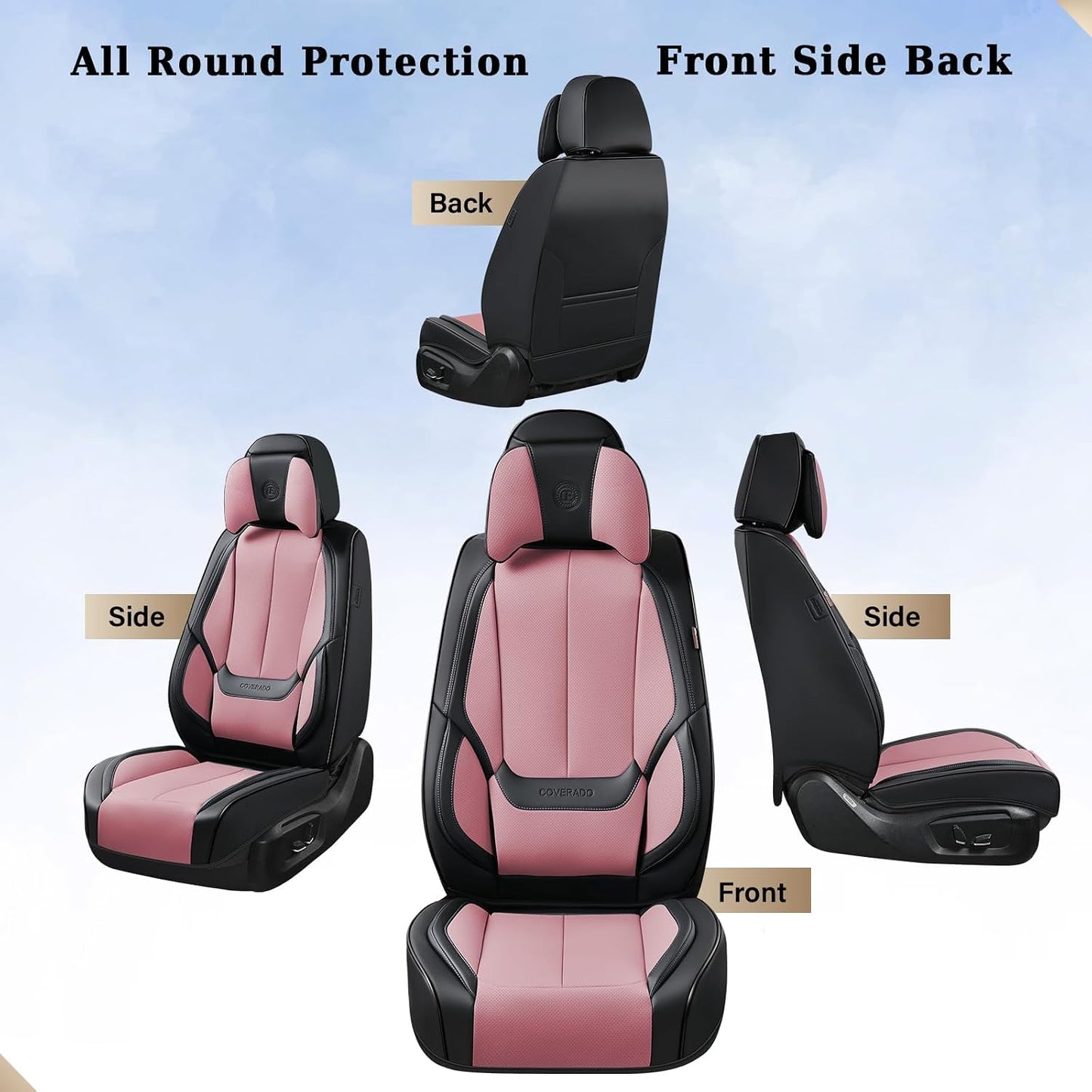 Coverado Seat Covers Full Set, Black Seat Covers for Cars 5 Seats, Car Seat Protector, Waterproof Nappa Leather Car Seat Cushion, Front and Rear Car Seat Cover Fit for Most Sedans SUV Pick-up Truck - Colors A