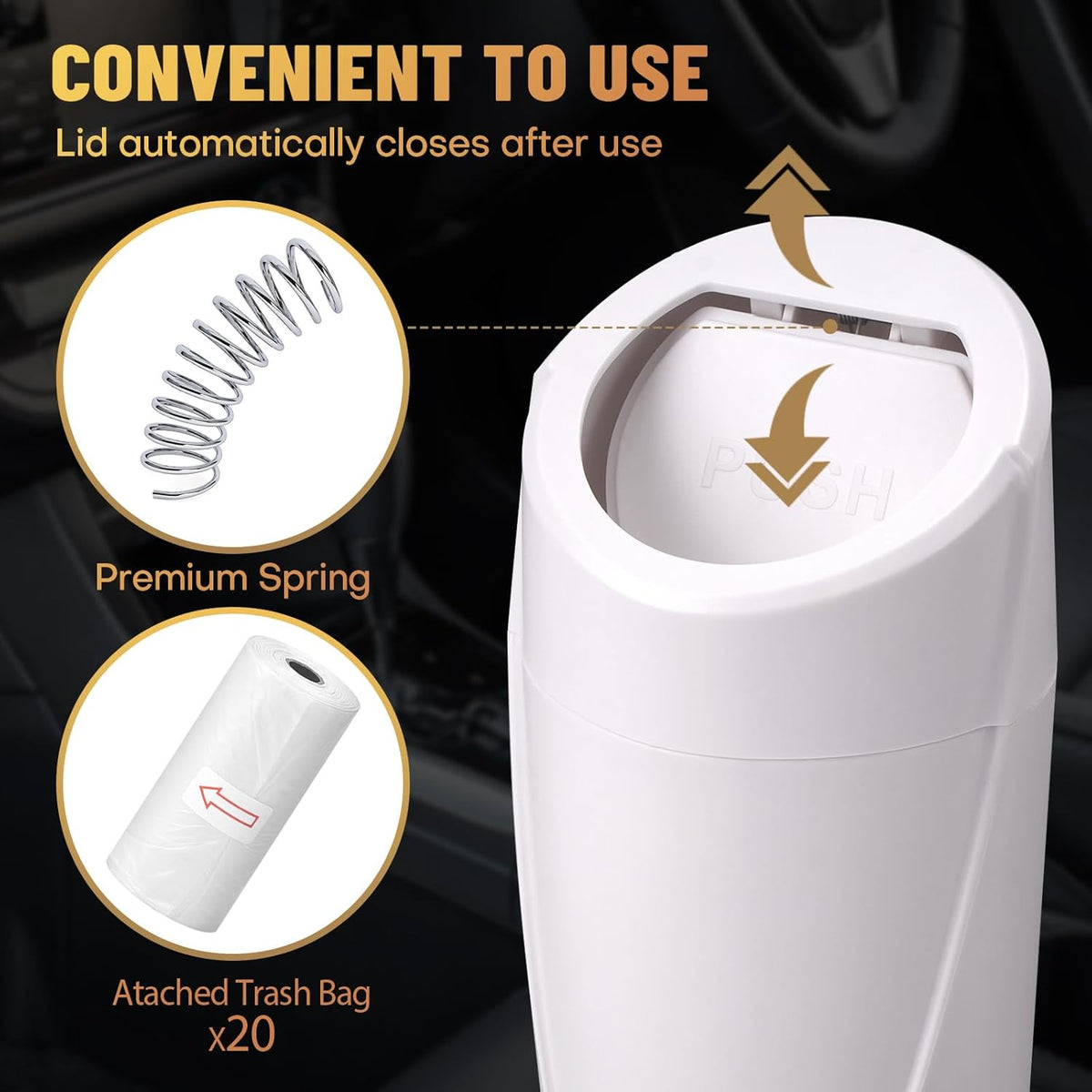 Car Trash Can Bin with Lid - Car Garbage Can Cup Holder - Pink Mini Leakproof Vehicle Garbage Bin with 20pcs Trash Bags - Automobile Organizers and Storage for Front Back Seat Accessories