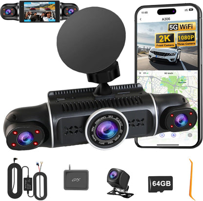 1080P Dual Dash Camera for Car Front and Inside Dashcam Car Security Video Recorder,170°Wide Angle Vehicle Cam,WDR,G-Sensor,2’’ IPS Screen,Loop Recording,Night Vision (Dual Dash Cam Without Card)