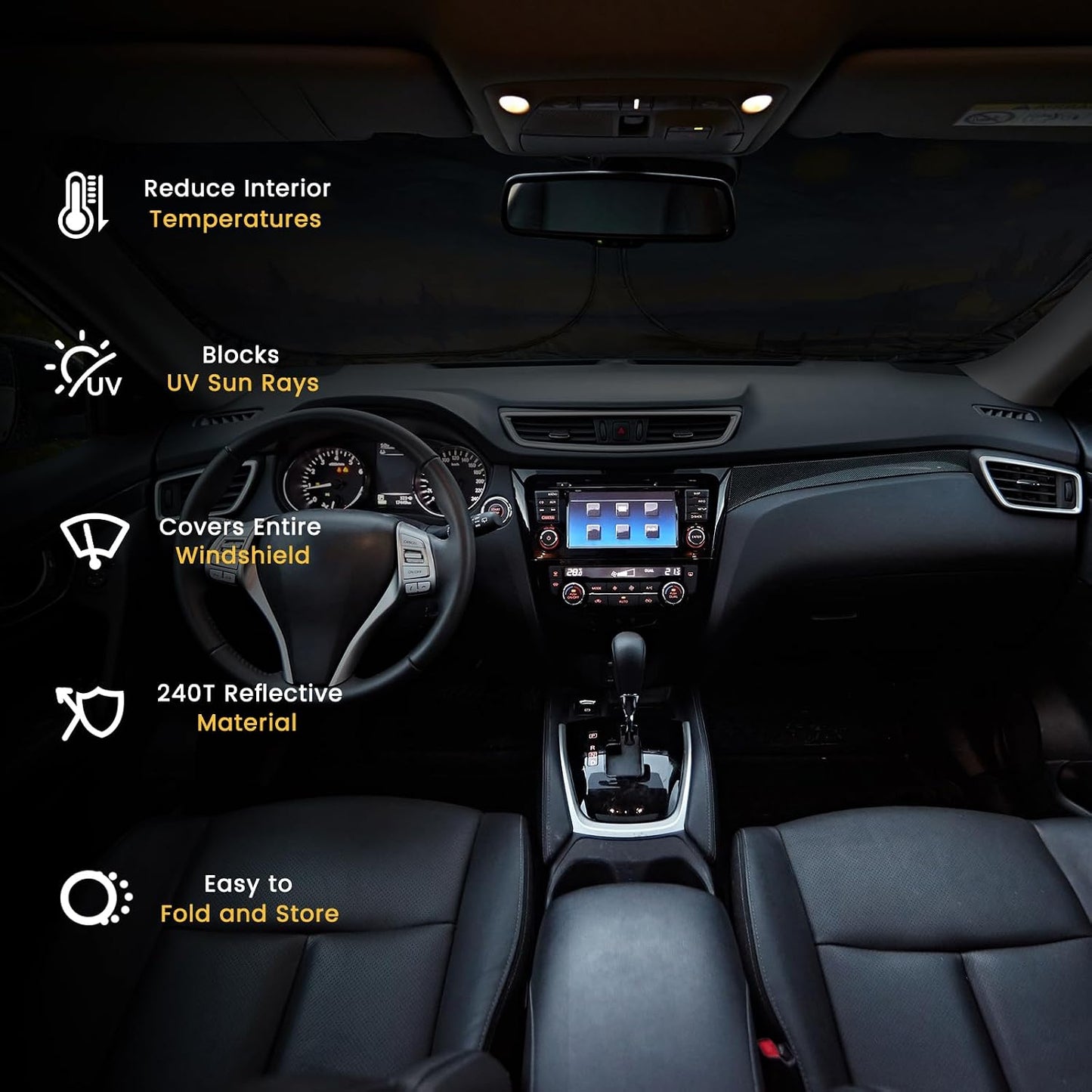 Iridescent Sun Shade for Car Windshield, Foldable Universal Car Windshield Upgrade Sunshade Enhanced UV Rays Reflective Sun Visor Shade Keeps Vehicle Cool