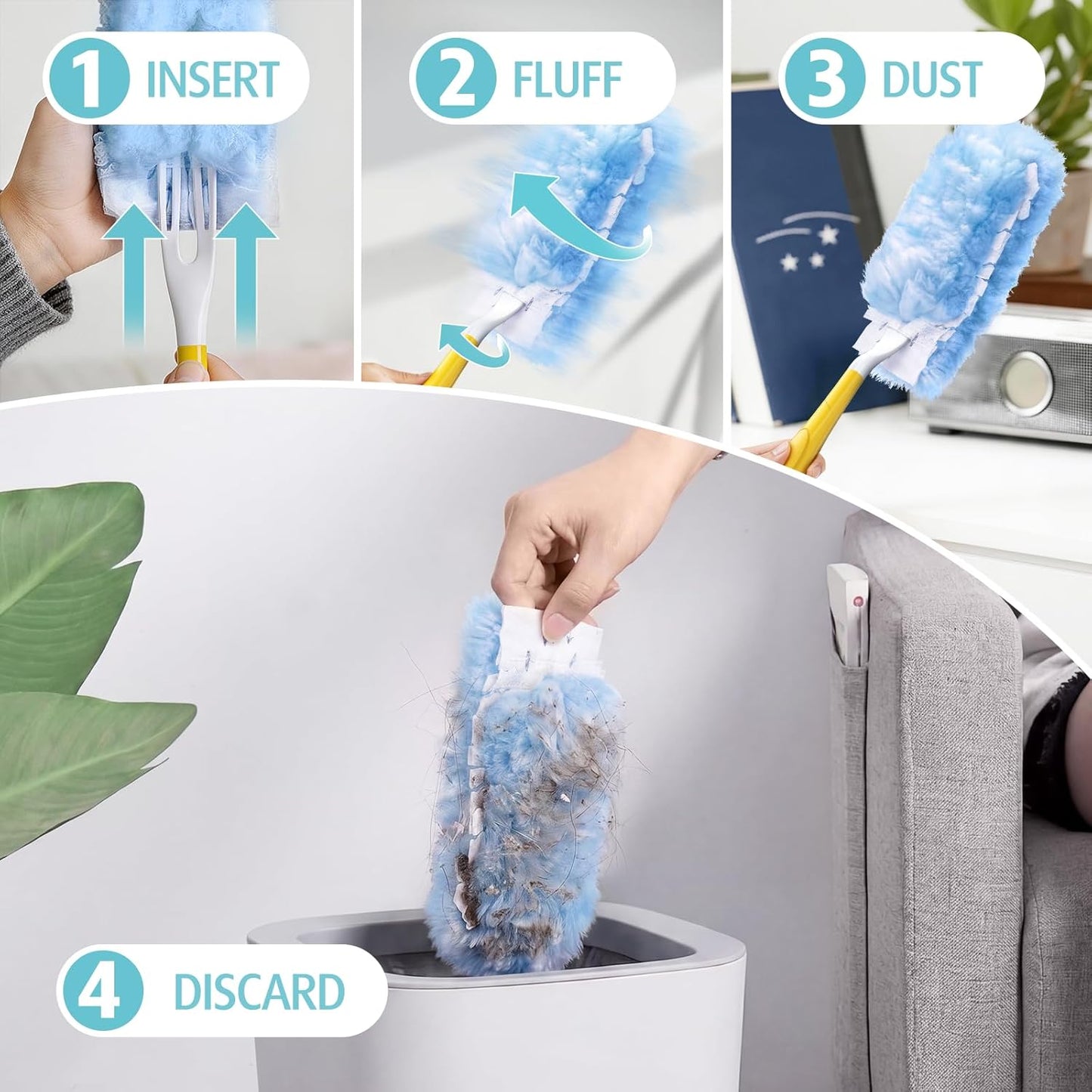 Duster Refill for Swiffer Duster, 30 Count Heavy Duty 2 Side 360° Duster Refills with 1 Handle, 4X Microfibers, Disposable Multi Surface Dusters for Cleaning