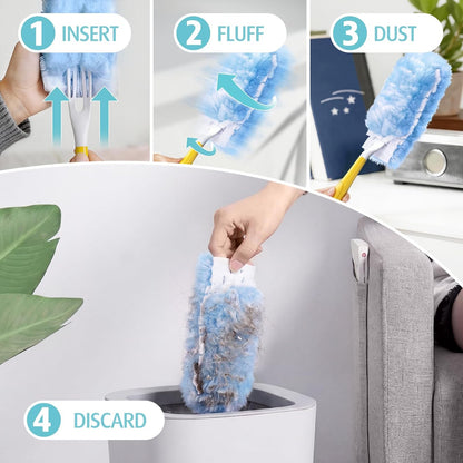 Duster Refill for Swiffer Duster, 30 Count Heavy Duty 2 Side 360° Duster Refills with 1 Handle, 4X Microfibers, Disposable Multi Surface Dusters for Cleaning