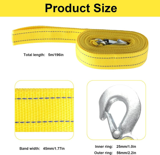 Tow Straps Heavy Duty with Hooks, 1.7" x 16.4 Ft,13,227 lbs Heavy Duty ATV Car Tow Strap with Hooks, Emergency Towing Straps,Tow Ropes for Boat Vehicles Towing Accessories Roadside Recovery Strap