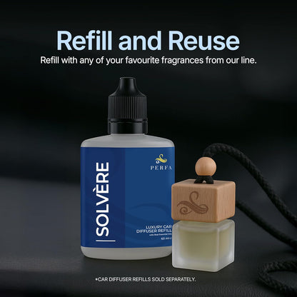 Solvère Car Air Freshener for Men | Perfume Style Freshener with Solvère Fragrance | Strong Freshener with Odour Eliminating Technology with Vent Clip | Car Air Freshener by Perfa