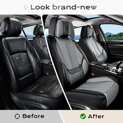 Coverado Seat Covers Full Set, Black Seat Covers for Cars 5 Seats, Car Seat Protector, Waterproof Nappa Leather Car Seat Cushion, Front and Rear Car Seat Cover Fit for Most Sedans SUV Pick-up Truck - Colors B