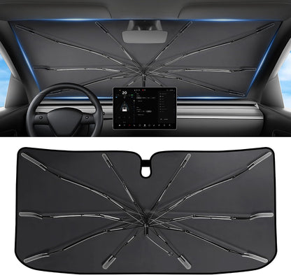 2026 Upgraded Windshield Sun Shade Umbrella [7-Layer Vinyl Coating Heat Shield] Foldable Front Window Sunshade Umbrella Flexible Handle Protect Interior from UV Keep Car Cooler (57" x 31")