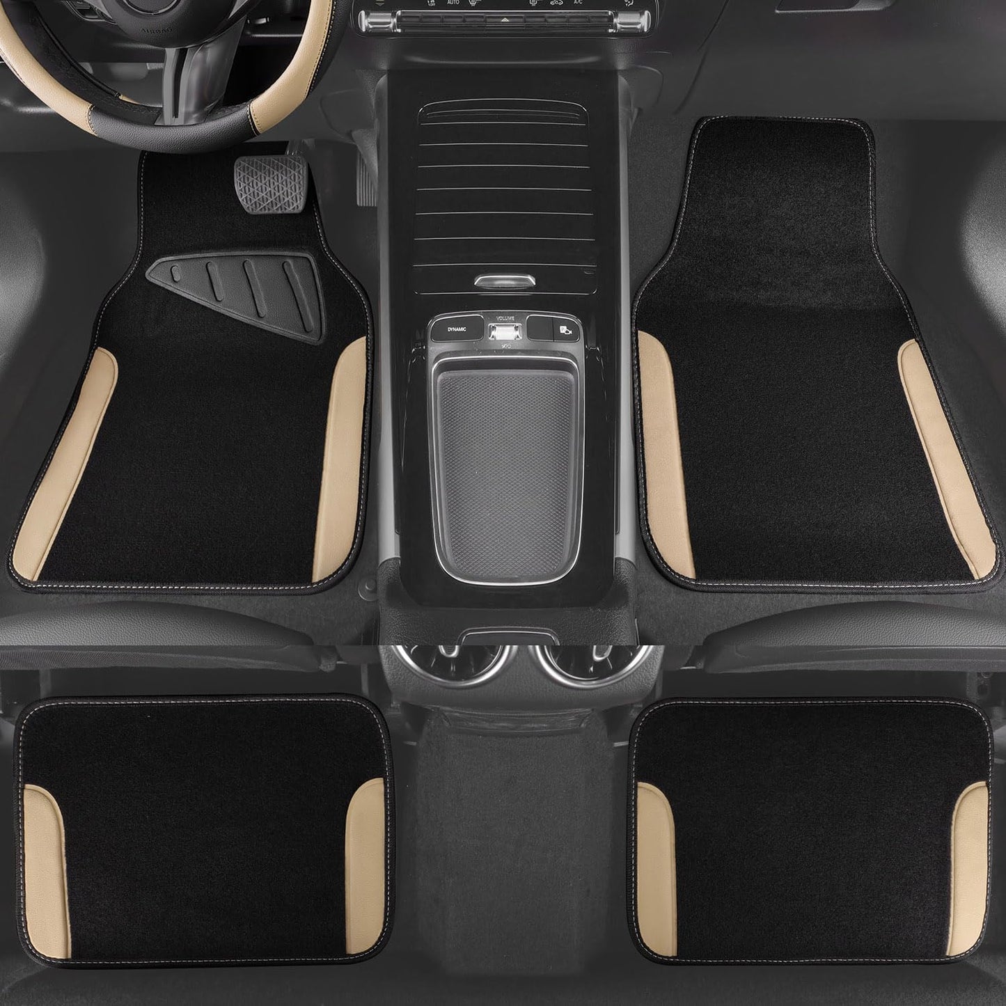 CAR PASS Rainbow Waterproof Universal Fit Faux Leather Car Carpet- Anti-Slip Nibbed Backing Floor Mats for SUV, Vans,Sedans,Trucks, Automotive Set of 4 for Women (Black with Red)