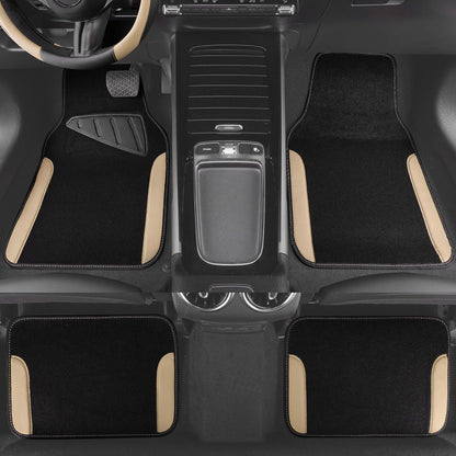 CAR PASS Rainbow Waterproof Universal Fit Faux Leather Car Carpet- Anti-Slip Nibbed Backing Floor Mats for SUV, Vans,Sedans,Trucks, Automotive Set of 4 for Women (Black with Red)