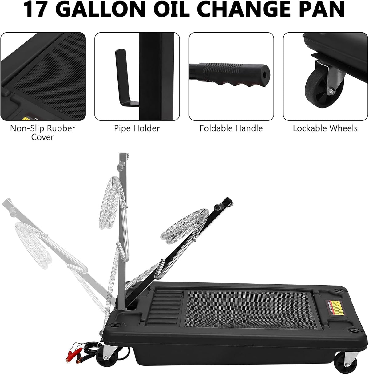 Garvee 20 gal Oil Drain Pan Oil Drain Tank, 76 L Low Profile Oil Drain Pan, Large Capacity Oil Change Pan with Manual Pump & T Foldable Hand and Wheels, 8 ft Hose Oil Drain Cart for Car, SUV, Trucks