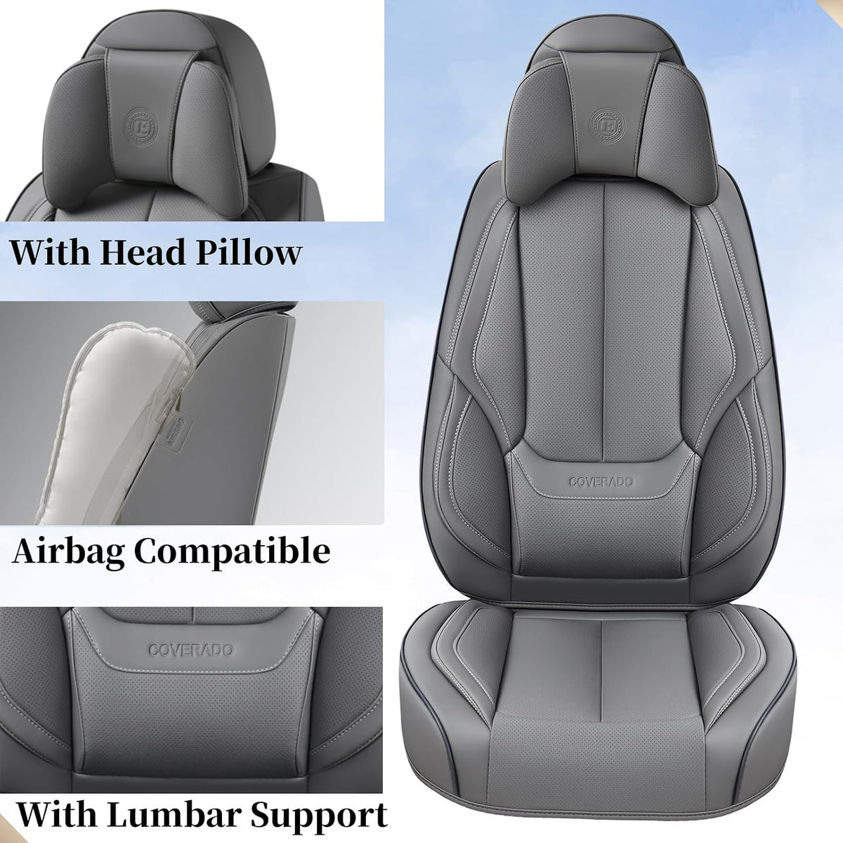Coverado Seat Covers Full Set, Black Seat Covers for Cars 5 Seats, Car Seat Protector, Waterproof Nappa Leather Car Seat Cushion, Front and Rear Car Seat Cover Fit for Most Sedans SUV Pick-up Truck - Colors B