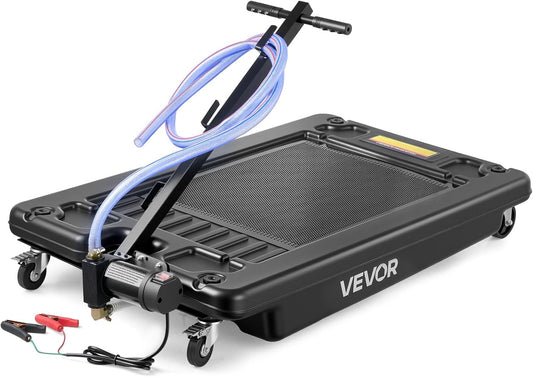 VEVOR Low Profile Oil Drain Pan, 17 Gal Capacity, Rolling Oil Drain Pan with 110V High-Flow Electric Pump, 7.2 ft Hose & T Folding Handle, Leak-proof & Corrosion-resistant, Fit for Trucks, ATVs, Black