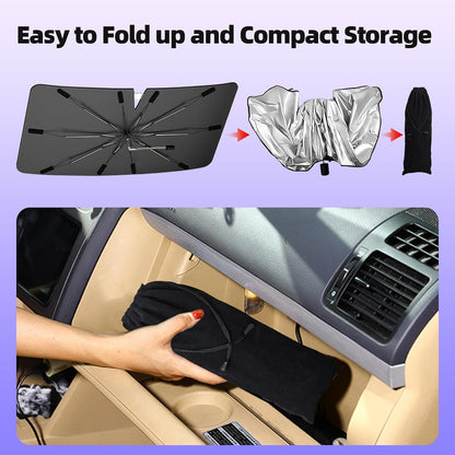 2026 Windshield Sun Shade Umbrella, Foldable Car Umbrella Sunshade with UV Block Car Front Window (Heat Insulation Protection) for Auto Windshield Covers Blackout Trucks Cars (Large)
