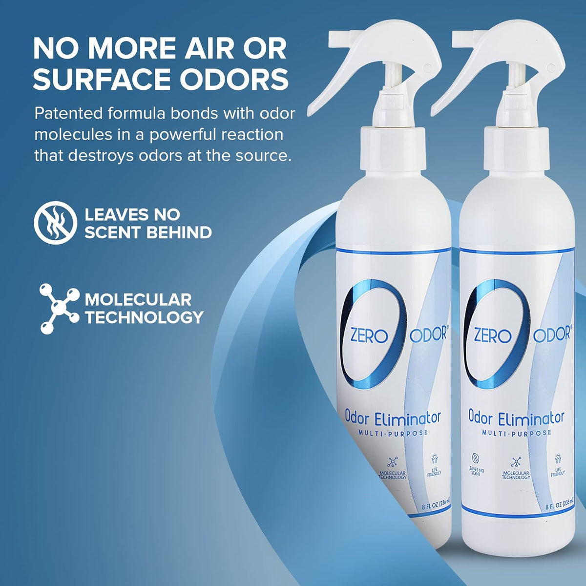 Zero Odor Multi-Purpose Odor Eliminator - Eliminate Air & Surface Odor – Patented Technology Best for Bathroom, Kitchen, Fabric, Closet- Smell Great Again, 8oz (Over 1000 Sprays)