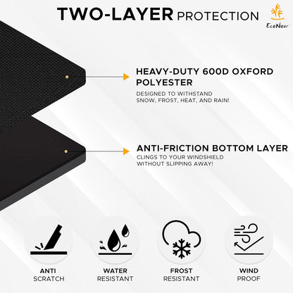 EcoNour Windshield Cover for Ice and Snow - Universal Fit for Car, SUV, Truck, Heavy Duty 600D Oxford Fabric Frost Protector for Ice & Sleet, Includes Anti-Theft Straps, Medium (69"x42")