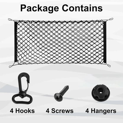 Cargo Net, Premium Dual-Layer Nylon Cargo Net for SUV, Automotive Exterior Accessories, Adjustable Elastic Trunk Net with Hook, Car Accessories for SUV, Truck, Pickup (35.4x15.7 Inch)