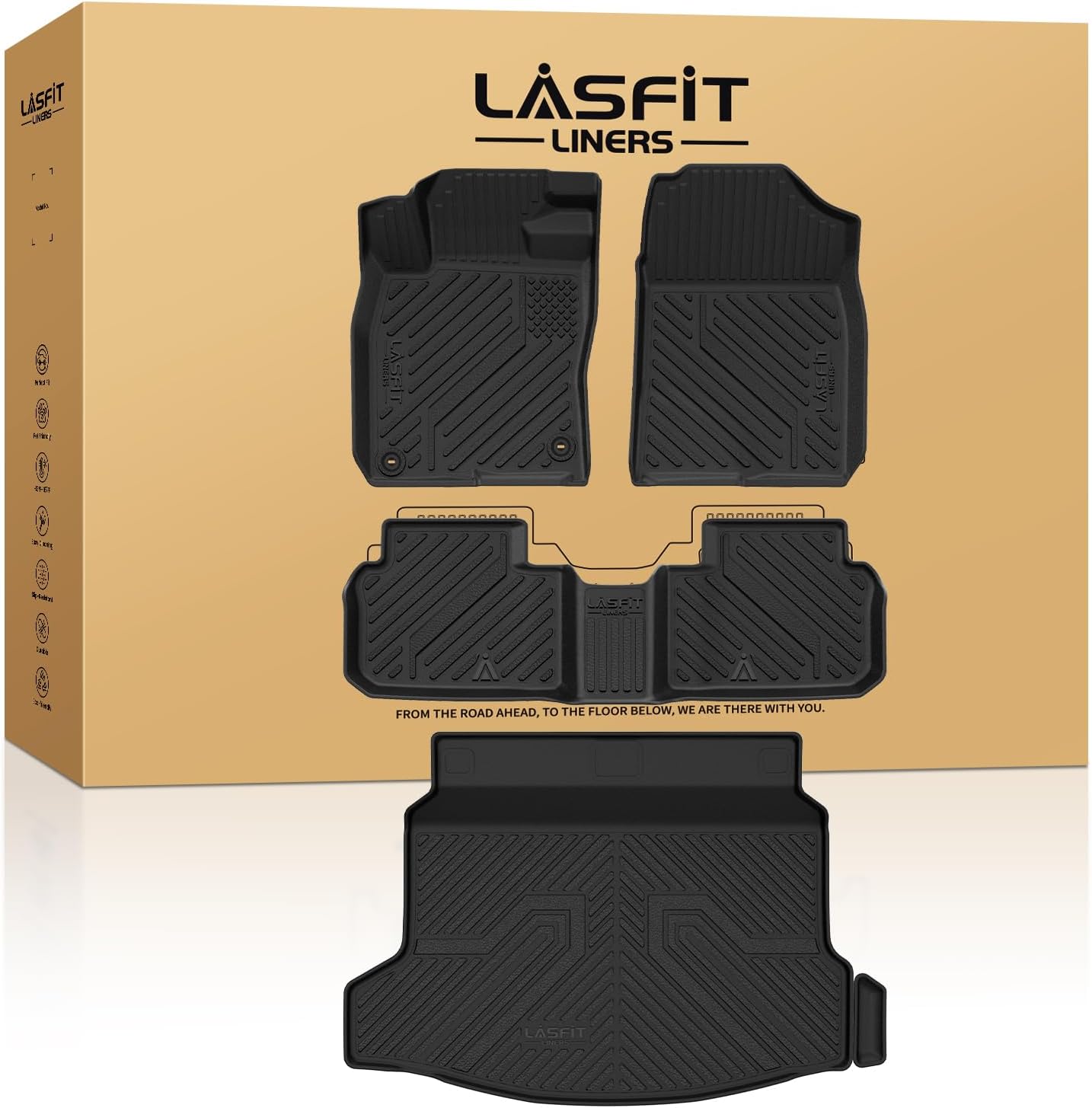 LASFIT Full Set Floor Mats for Honda CR-V 2026 2025 2024 2023 (Gasoline & Hybrid & e:FCEV), All Weather TPE Custom Fit Floor Liners 1st & 2nd Row & Seat Back Mat & Cargo Mat (Upper Position)