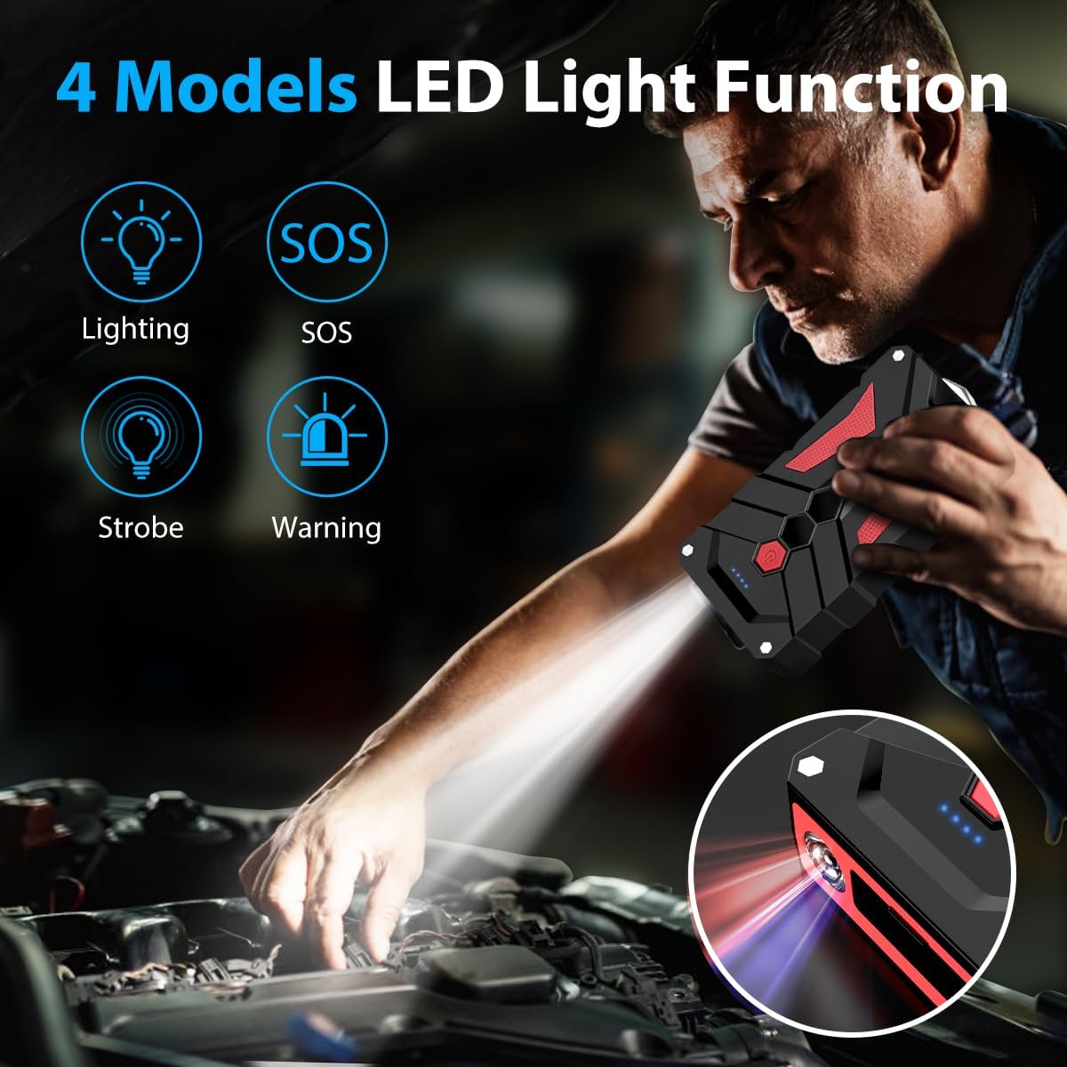 Jump Starter Car Jump Starter Auto Battery Booster Pack 5000A Peak 12V with USB-C Quick Charge,Lithium Jump Box with LED Light(Up to 7.0L Gas or 5.5L Diesel Engine)