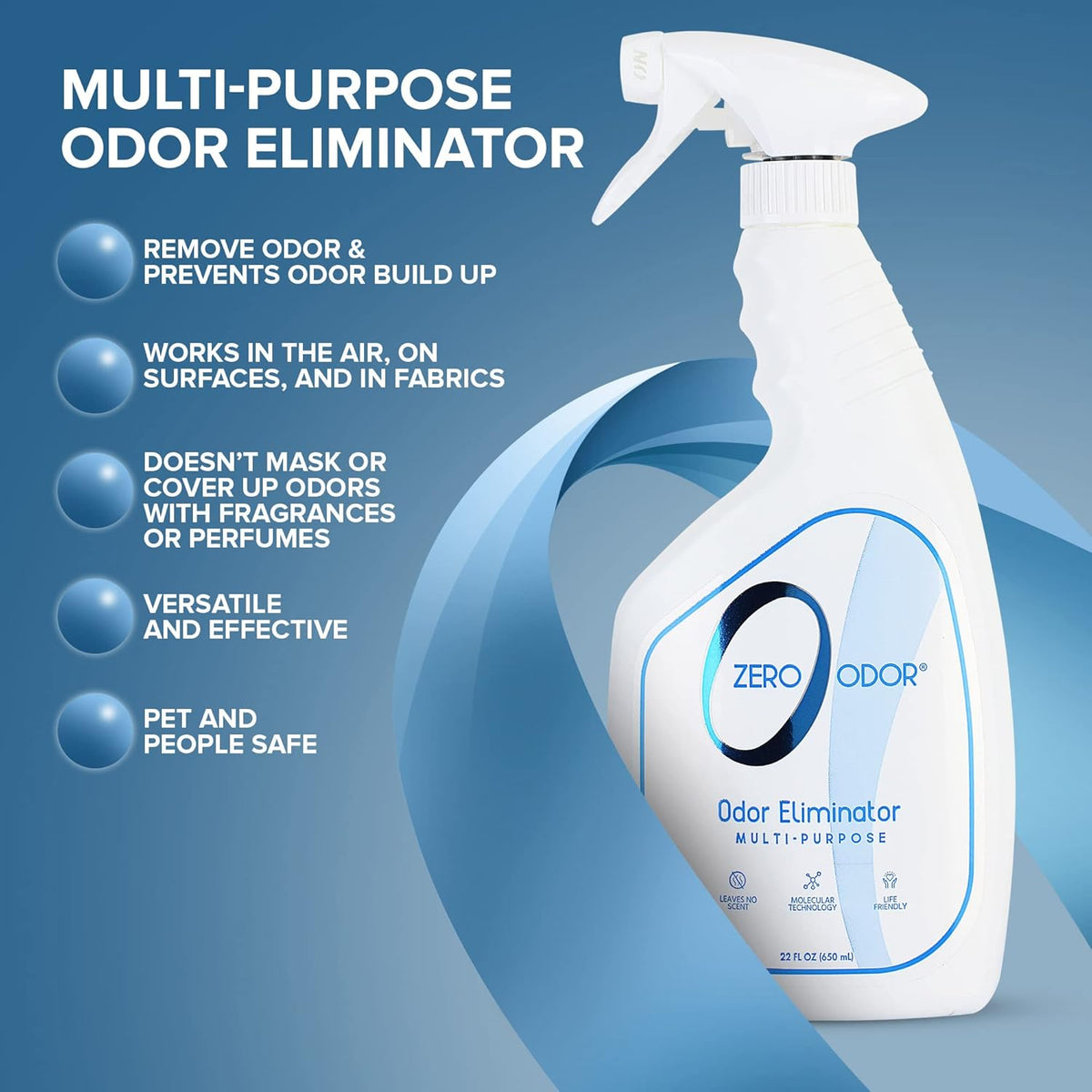 Zero Odor Multi-Purpose Odor Eliminator - Eliminate Air & Surface Odor – Patented Technology Best for Bathroom, Kitchen, Fabric, Closet- Smell Great Again, 8oz (Over 1000 Sprays)