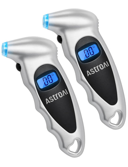 AstroAI Digital Tire Pressure Gauge 0-150PSI Calibrated to ANSI B40.7 +/-1PSI, 4 Units for Car Truck with Backlight LCD, Silver, 2Pack