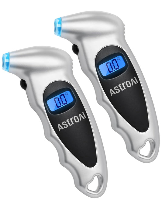 AstroAI Digital Tire Pressure Gauge 0-150PSI Calibrated to ANSI B40.7 +/-1PSI, 4 Units for Car Truck with Backlight LCD, Silver, 2Pack