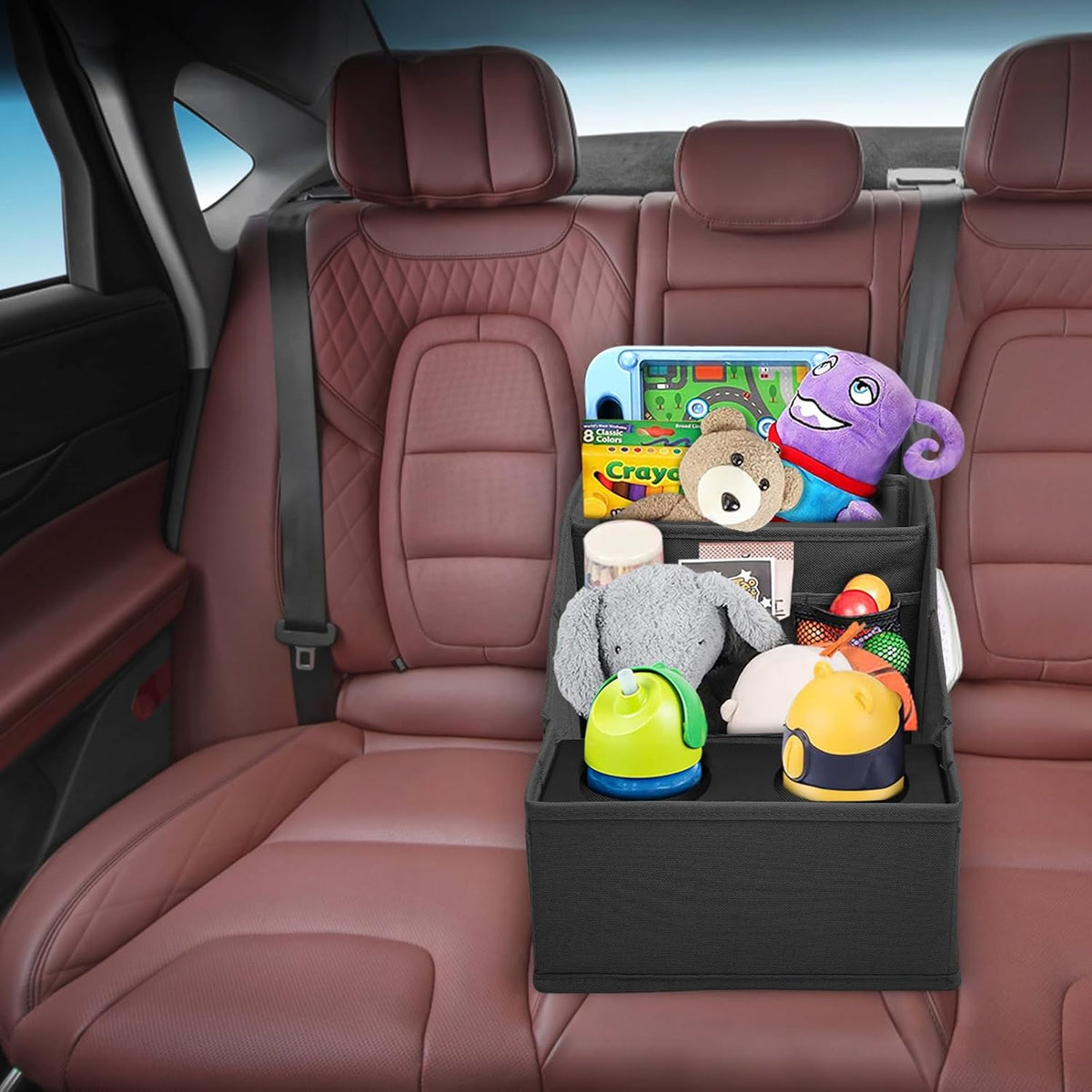 MULISOFT Car Seat Organizer- Backseat Car Organizer with 11 Storages Compartments and 2 Cup Holders, Organizers and Storage, Front Seat for Travel Kids,Black