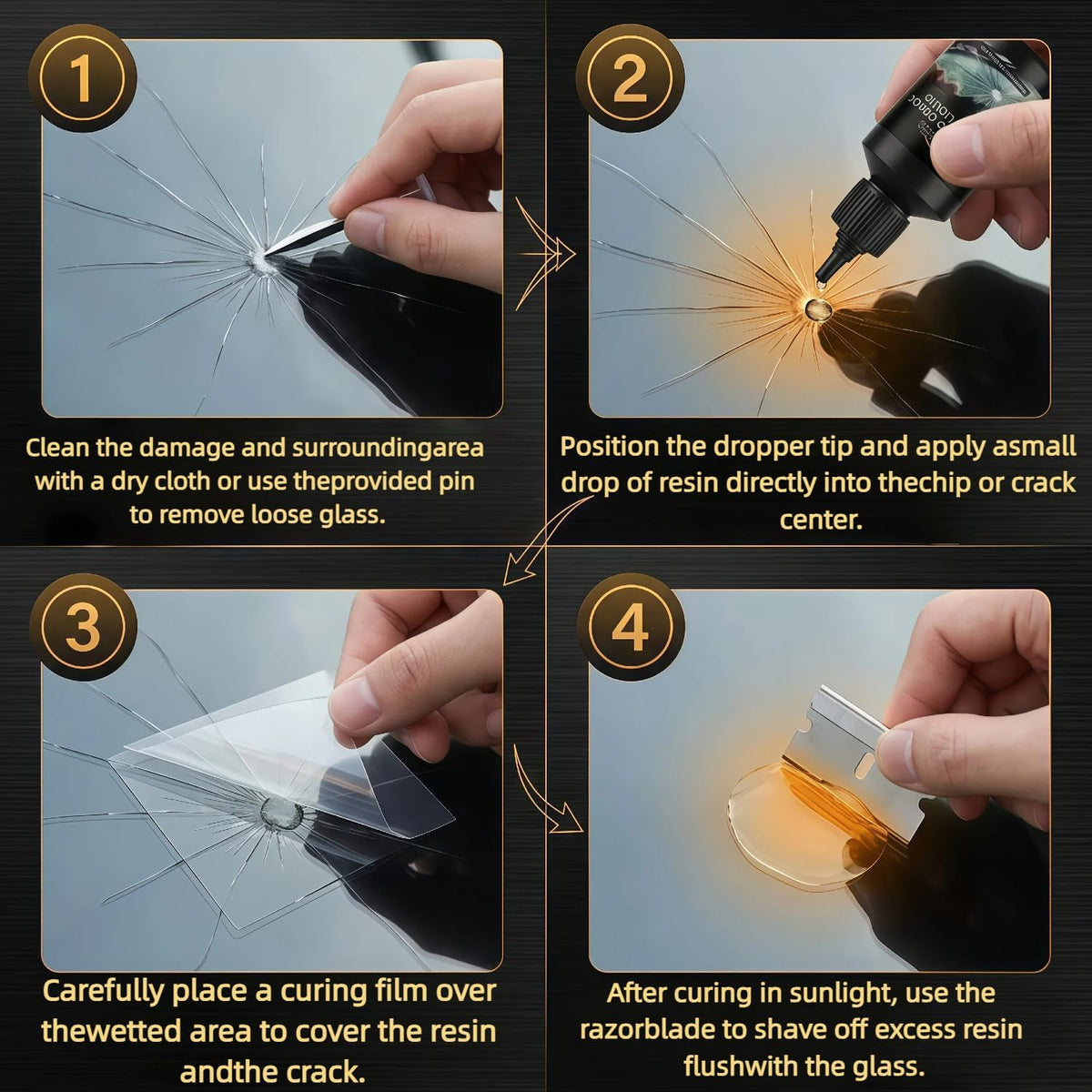 Windshield Crack Repair Kit – Quick Windshield Repair Kit, Nano Glass Fluid Windshield Chip Repair Kit for Bullseye, Star & Linear Cracks – Car Windshield Crack Repair Kit Fluid