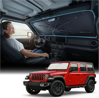 [Upgraded] Nmoiss Windshield Sun Shade Umbrella - [Vinyl Coating Heat Shield] Protect Car from Sun Rays & Heat Damage Keep Cool and Protect Interior, Spring Structure Edge Medium 56" L x 31" W