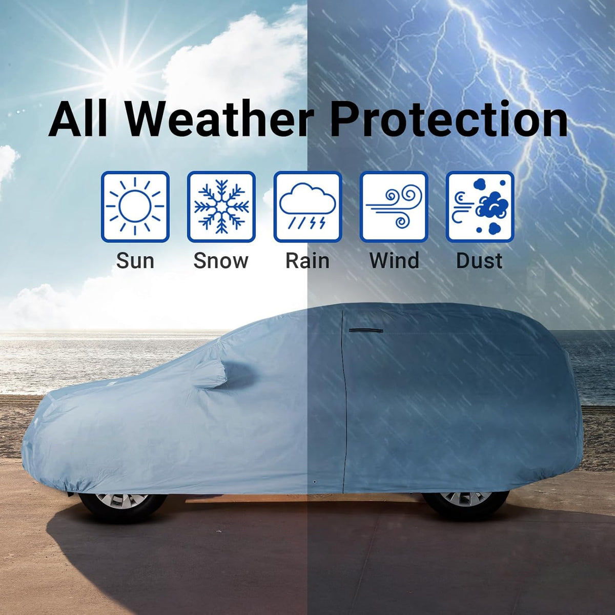 iCarCover 15-Layer Car Cover Waterproof All Weather | Premium Quality Car Covers for Automobiles, UV Protection, El Camino, Impala, Bel Air, Monte Carlo, Galaxie, Charger, Size C21 (See Size Chart) - Colors A