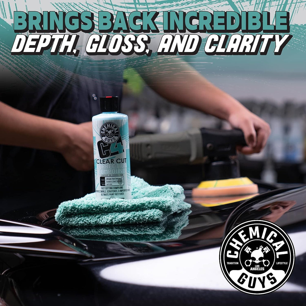 Chemical Guys C4 & P4 Clear Cut Correction Compound and Precision Paint Perfection Polish Combo - Removes Scratches, Swirls, Towel Marks, and Etching, Restores Gloss, Polishing Kit - 2 x 16 oz