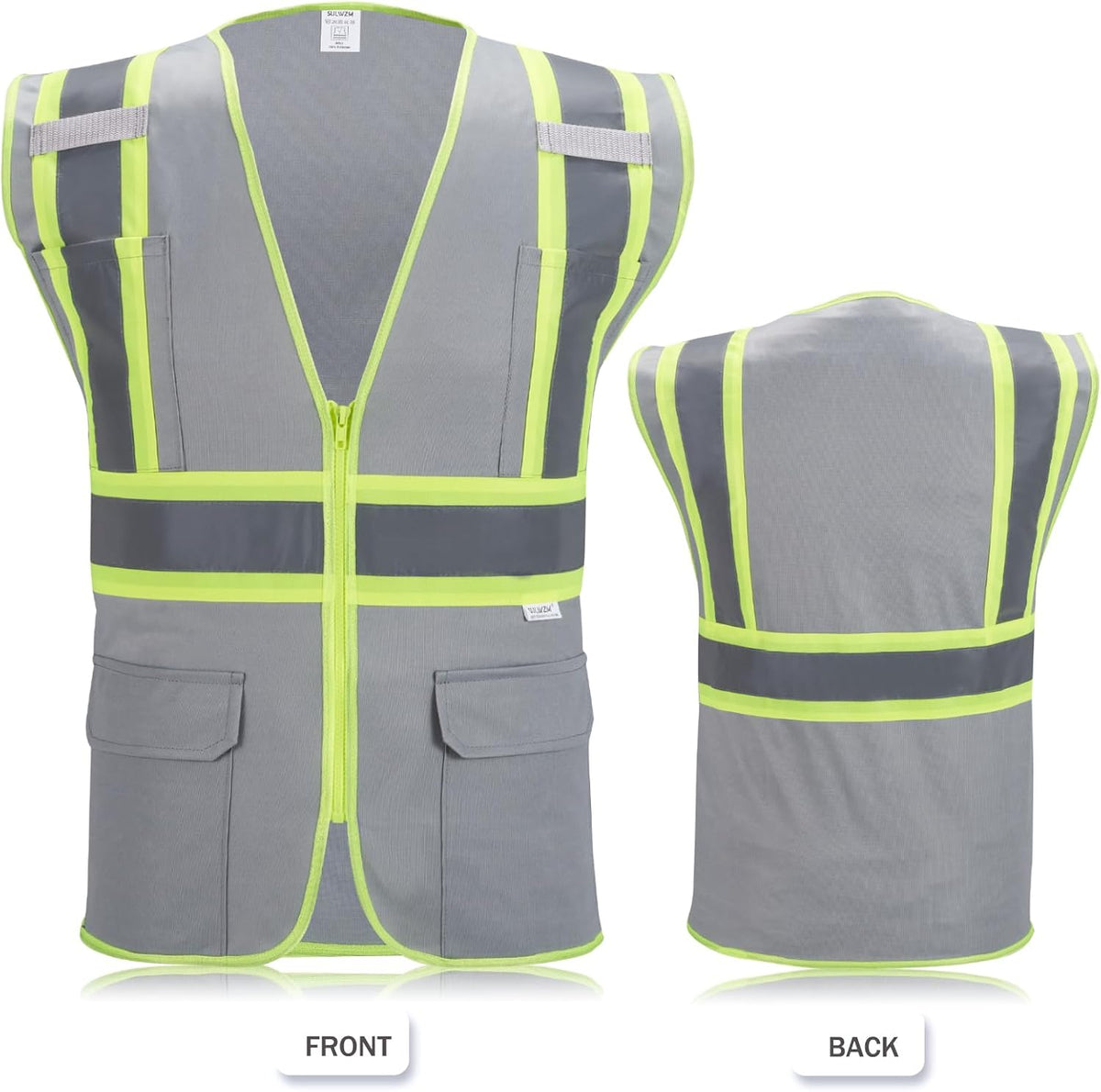 High Visibility Reflective Safety Vest with Zipper and Pockets Orange,M