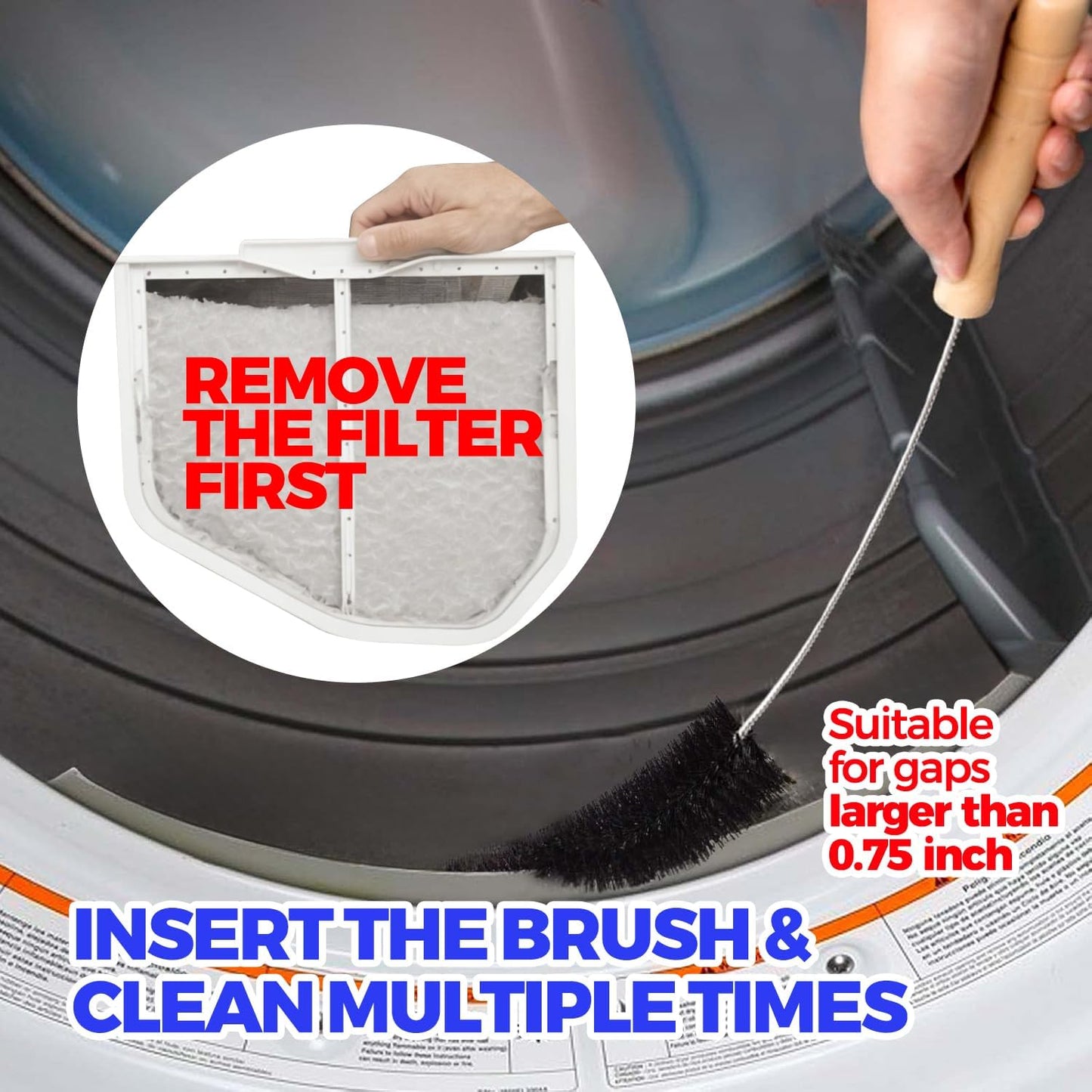 Holikme 3 Pcs Dryer Vent Cleaner Kit, 304 Stainless Steel Replacement Lint Brush for Clothes Dryer Vent Trap, Cleaning Brush & Flexible Crevice Tool
