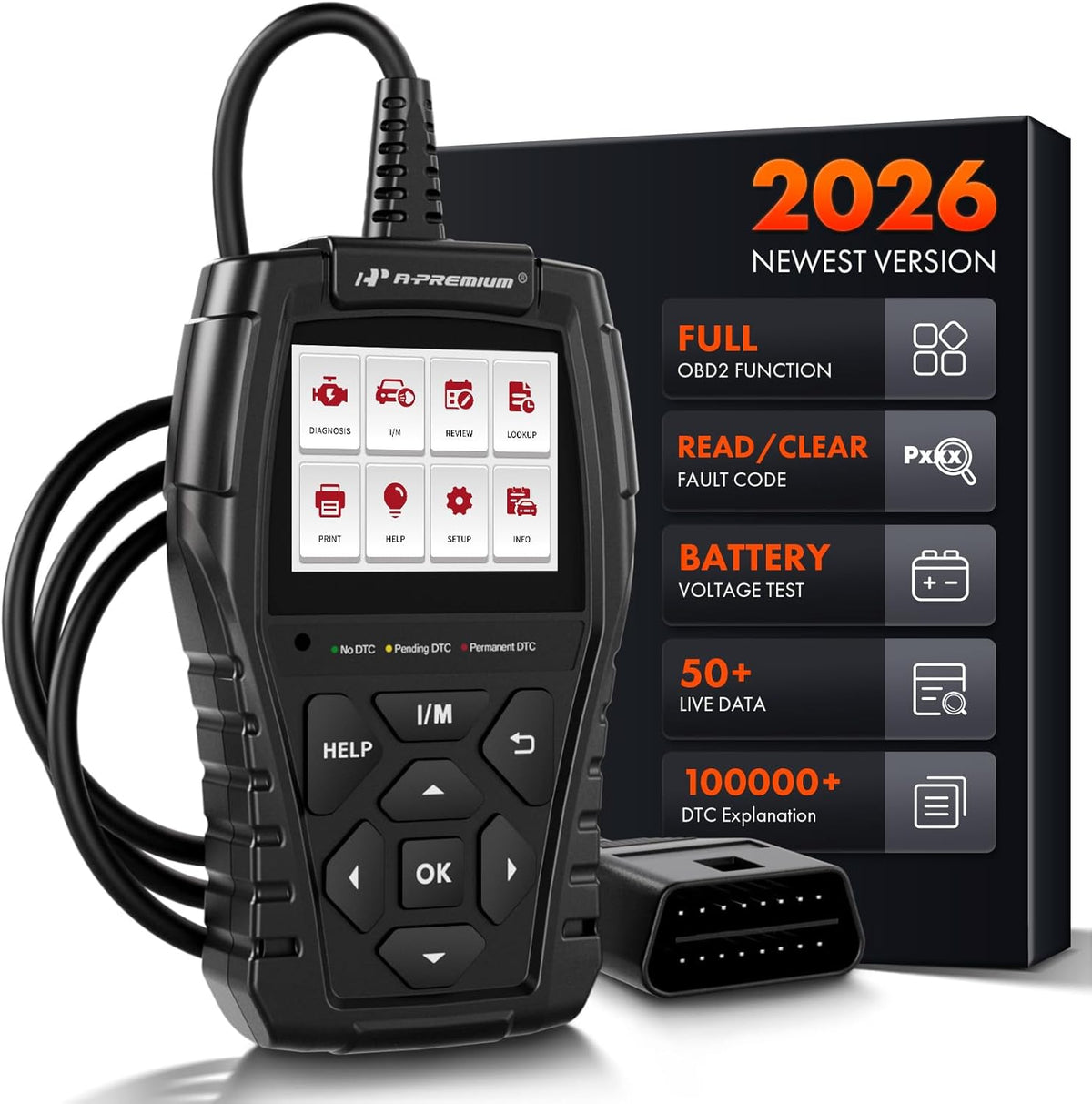 A-Premium AD200 Professional OBD2 Scanner Car Diagnostic Tool, OBDII EOBD Code Reader, Enhanced Check Car Engine Light Diagnostic Scan Tool, Upgraded Fault Code Scanner for All Vehicles from 1996