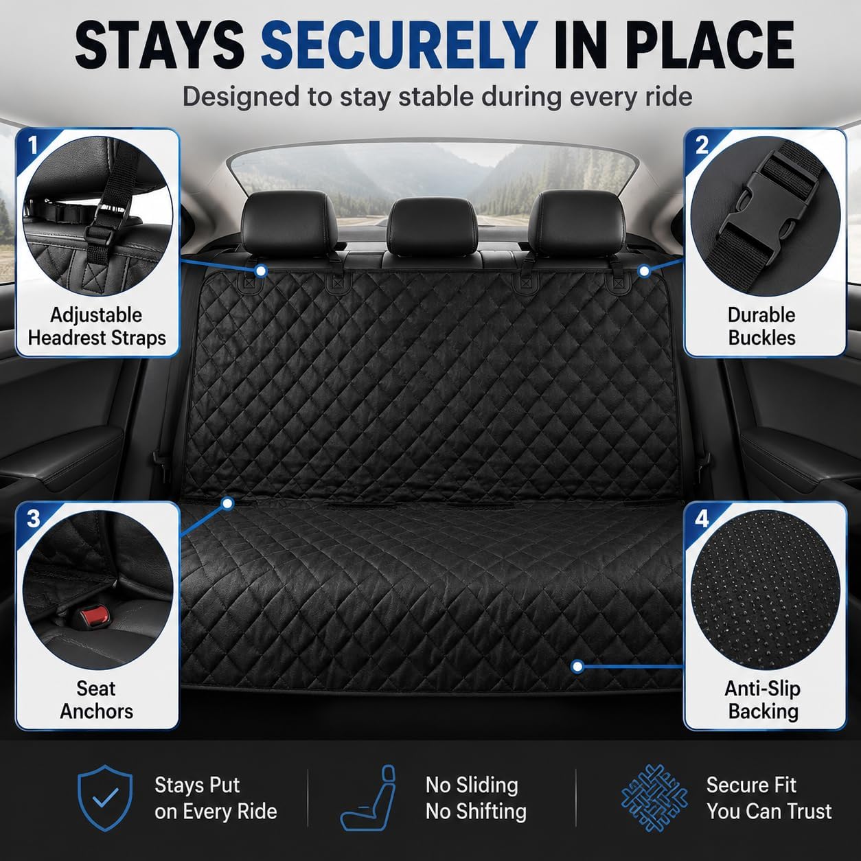 fidozen Waterproof Dog Car Seat Cover for Back Seat: Suitable for Small and Large Dogs, Hammock and Pet Protector, Backseat seat Cover (Full Bench, Medium(54" W))