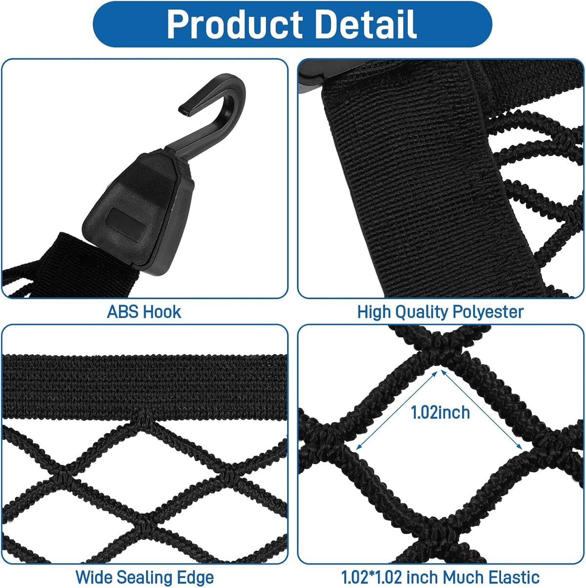 Cargo Net 60×40cm, Car Trunk Net Elastic Nylon Baggage, Car Trunk Net with 4 Hooks, Storage Organizer Car Net for Car Boot Vehicle Van SUV(Black)