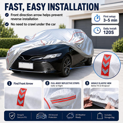 Car Cover for Sedan, Waterproof All Weather Heavy Duty, 360° Underbody Wrap Windproof Design, Quick Install Outdoor Vehicle Cover, Fits 186-193 in