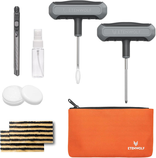 ETENWOLF Flat Tire Repair Kit with Plugs 16 Pcs, Heavy Duty Tire Plug Kit for Car, Motorcycle, ATV, Jeep, Truck, Tractor (Vivid Orange)