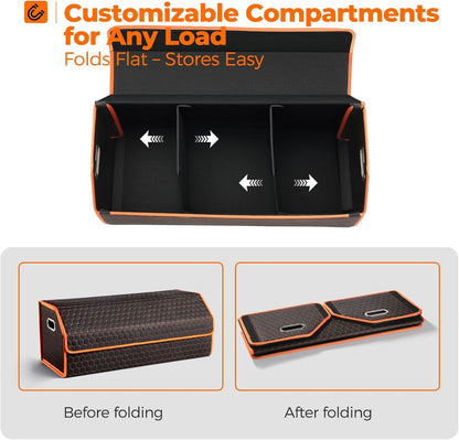 Fyzeoty Car Organizers for Trunk for Suv Sedan, Leather Storage Box,Magnetic Lid,Collapsible and Adjustable,16.5 inches