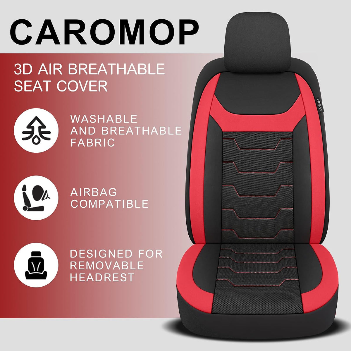 CAROMOP Luxury PU Leather Car Seat Covers Full Set-Waterproof Seat Protectors with Split Bench Seat Covers for Cars-Universal Cars Interior Covers for Sedans, SUVs, Pick-up Trucks(Gray/Gray Line)