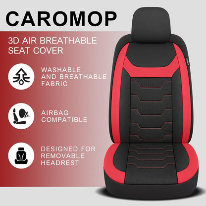 CAROMOP Luxury PU Leather Car Seat Covers Full Set-Waterproof Seat Protectors with Split Bench Seat Covers for Cars-Universal Cars Interior Covers for Sedans, SUVs, Pick-up Trucks(Gray/Gray Line)