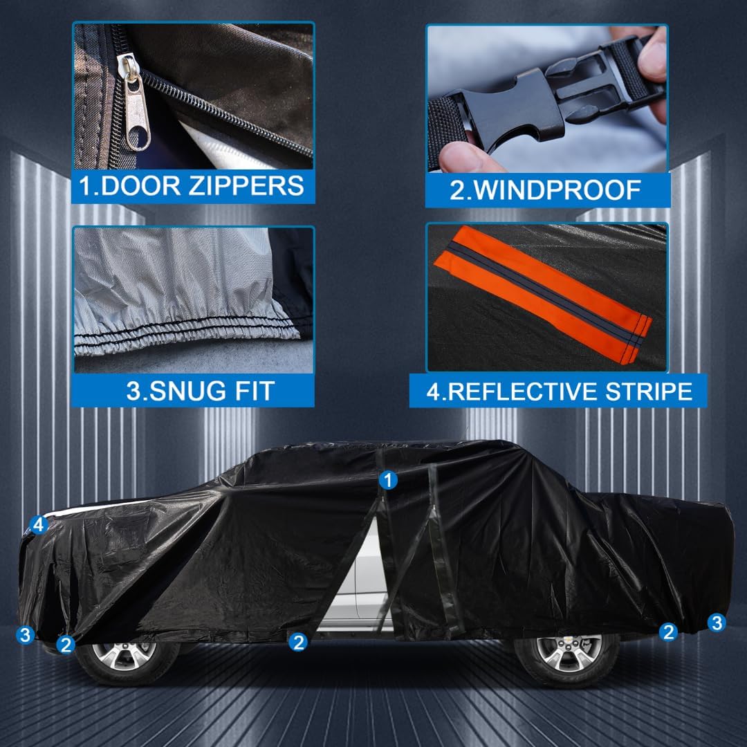 Large SUV Car Cover for Chevy Suburban 100% Waterproof All Weather, Heavy Duty Outdoor Full Exterior Covers Rain Sun Wind UV Protection. - Colors D