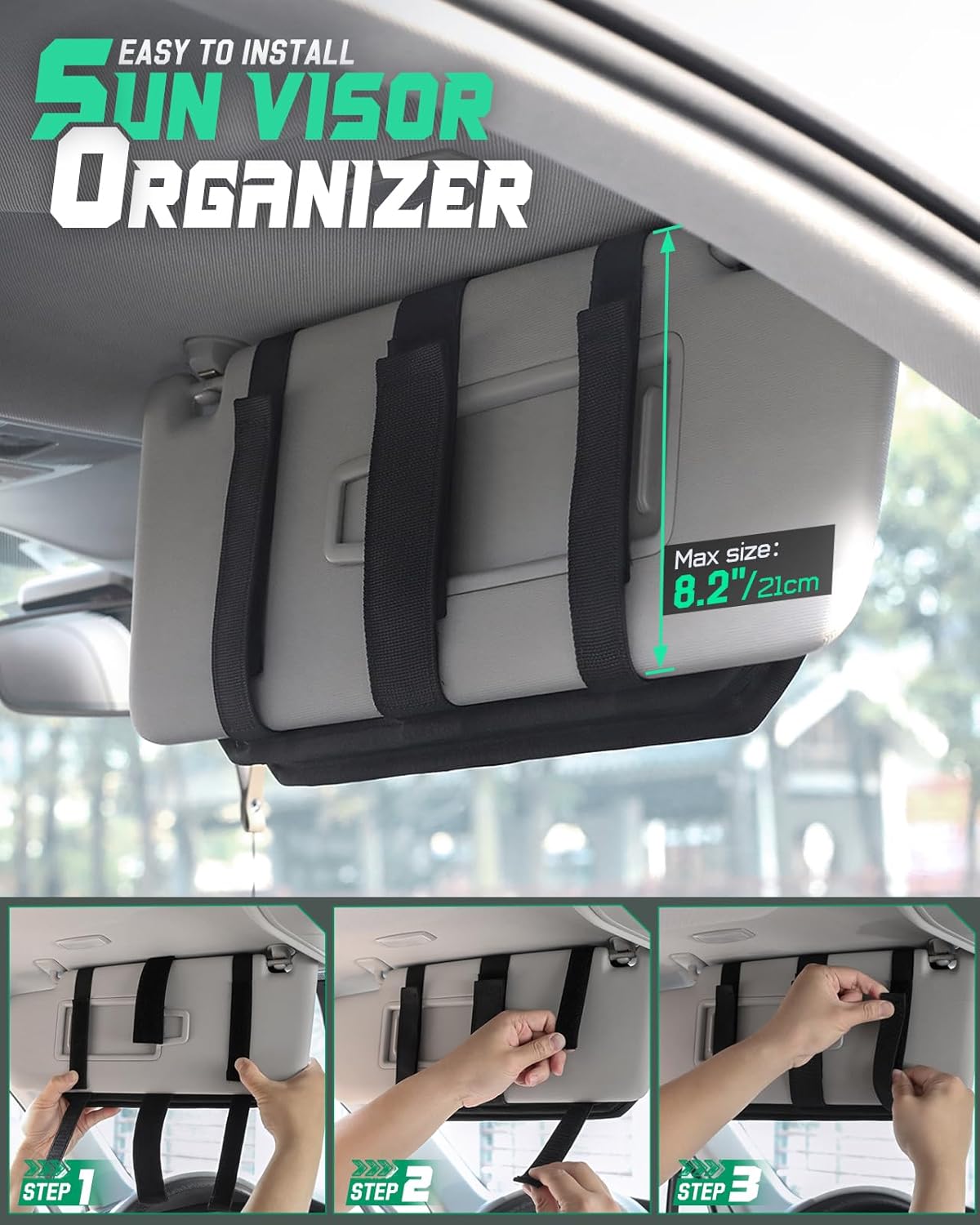 LIVANS Tactical Car Sun Visor Organizer, Auto Accessories Semi-Rigid Molle Panel with Zipper Storage Pouch & Glasses Holder, Gift for Car Gear, Fit Cars, Trucks, Suvs, Jeeps & Patrols (Gray)